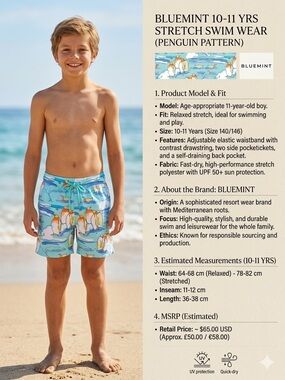 Boys' Light Blue Penguin Print Swim Shorts